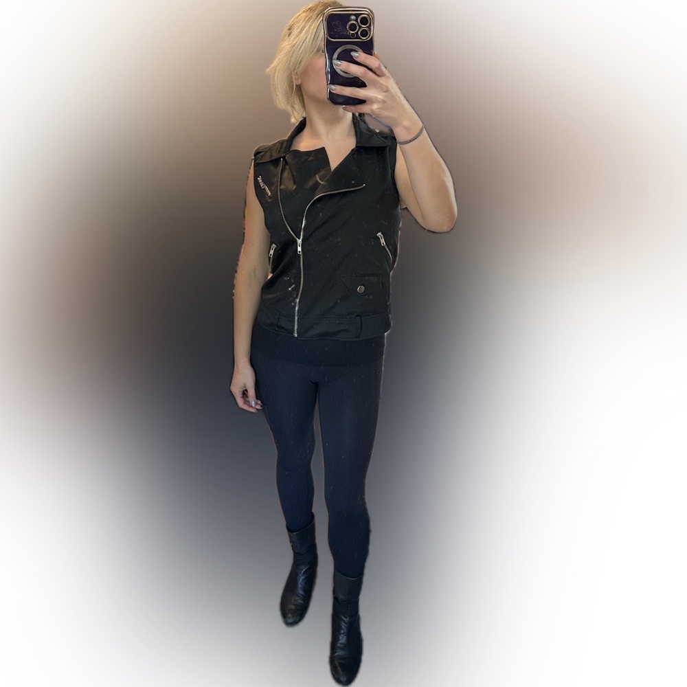 PJK Patterson J. Kincaid Black Silk Moto Vest with Zipper Details XS - Picture 6 of 6